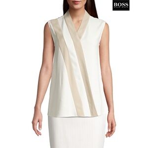 BOSS HUGO BOSS WOMEN NWT ITASIA V-NECK SLEEVELESS SOFT CREAM TOP. SIZE 8